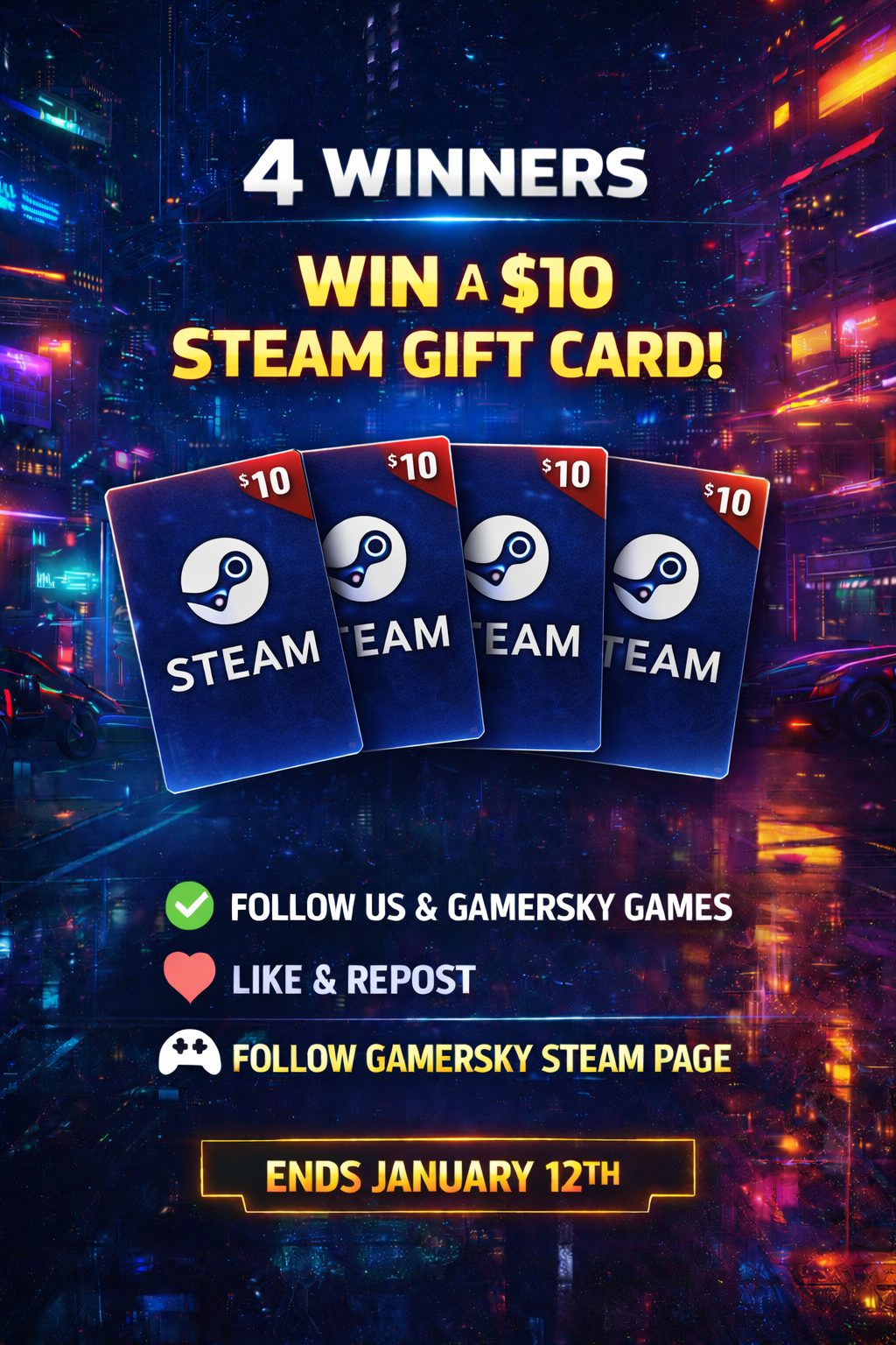 $10 Steam Gift Cards-4 Winners!